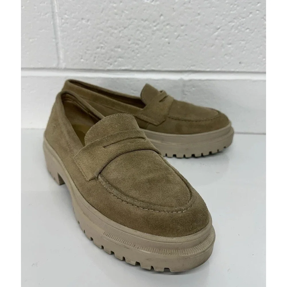 Portland Leather Patina Zoe Loafer Womens Size 9.5 Taupe Chunky Suede Lug Sole‎